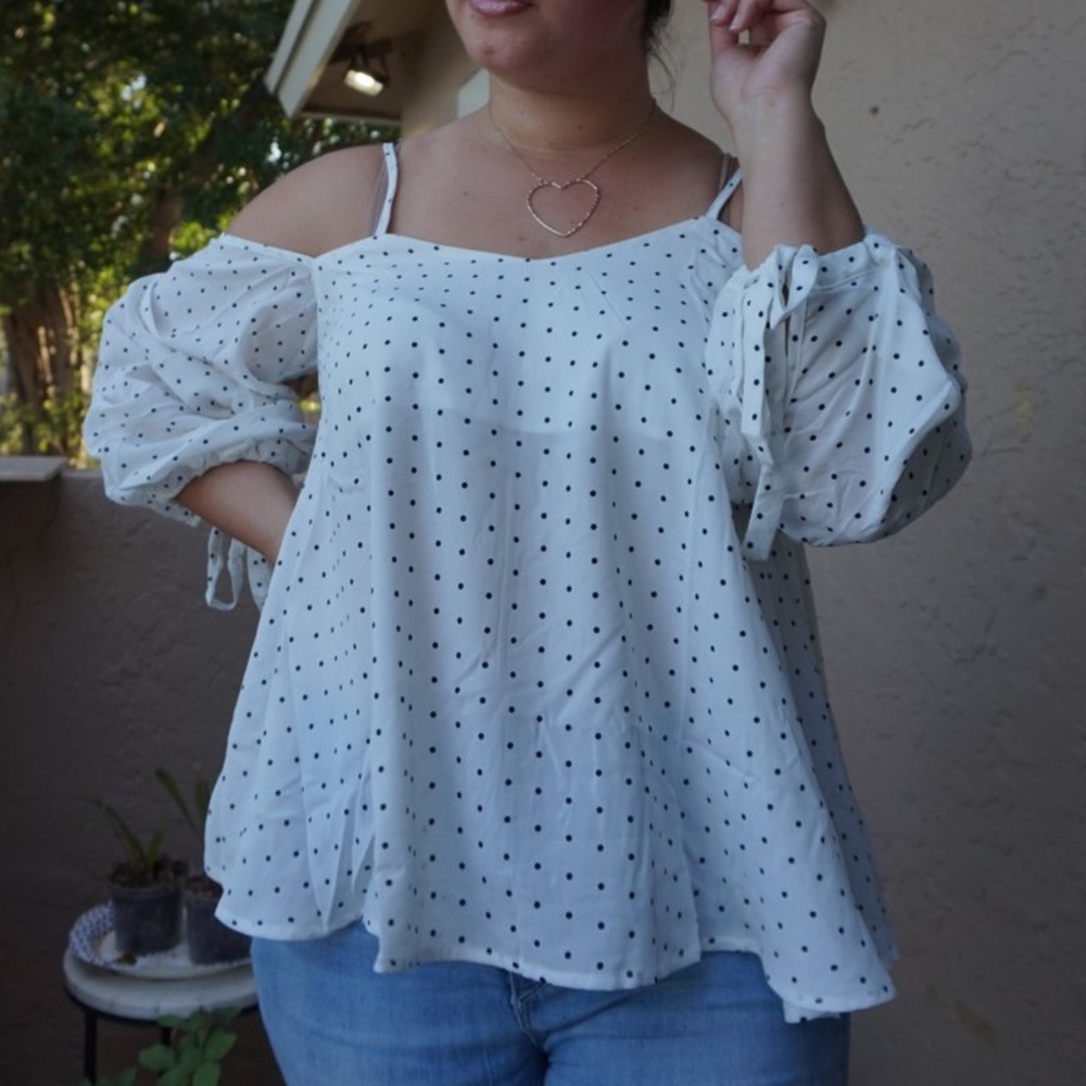 Polka Dots off the shoulder chiffon top - Picture 5 of 5